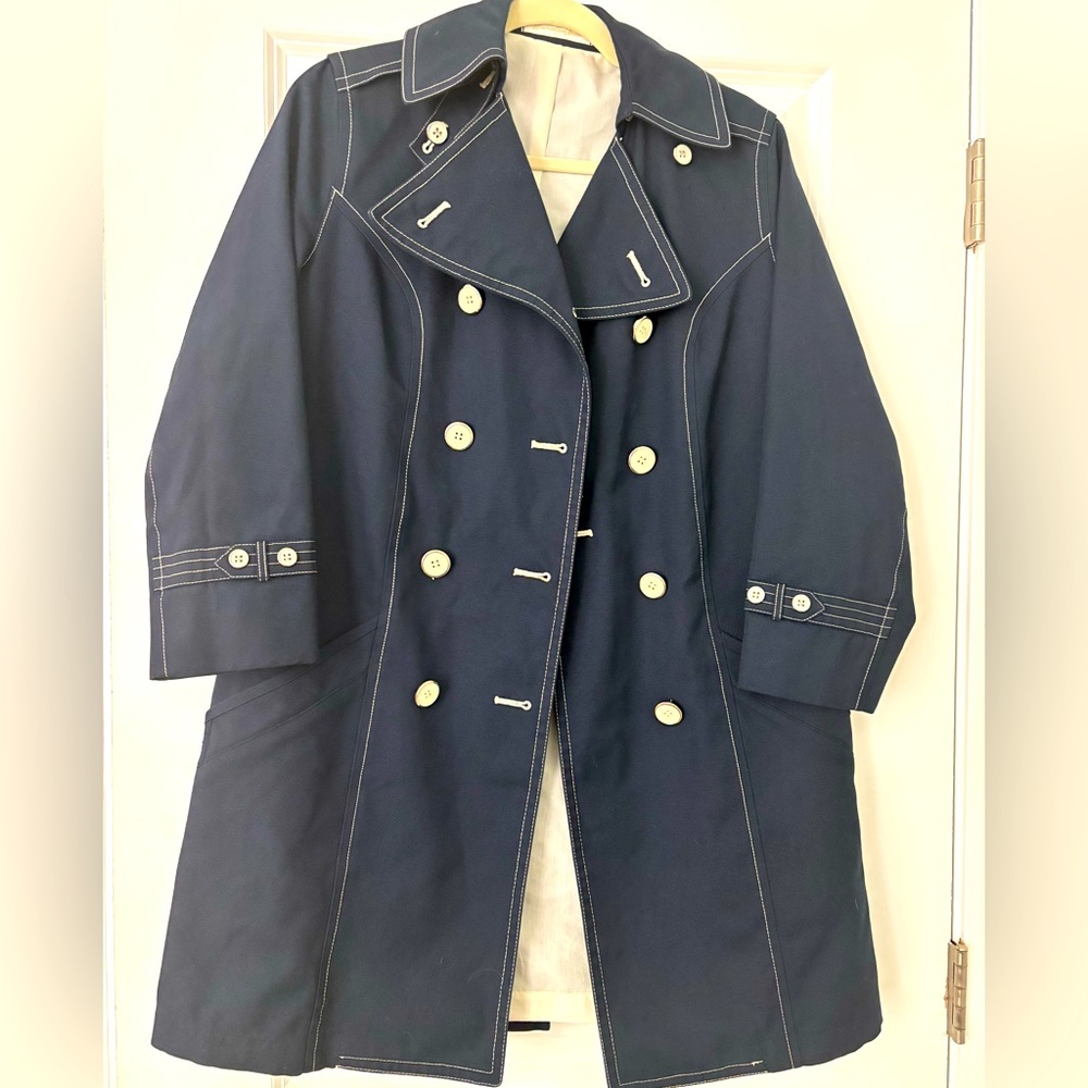 Vintage 60s 70s Misty Harbor Wear in Good Health Navy Nautical Trench Coat 9J